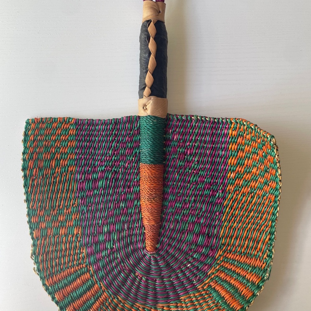Vintage handmade African wicker rattan fan
